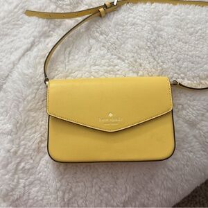 Kate Spade Yellow Leather Crossbody Bag with Flap Closure